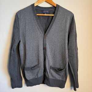 Lands End Mens Herringbone Button Front Cardigan Sweater Gray Medium Grandpacore
